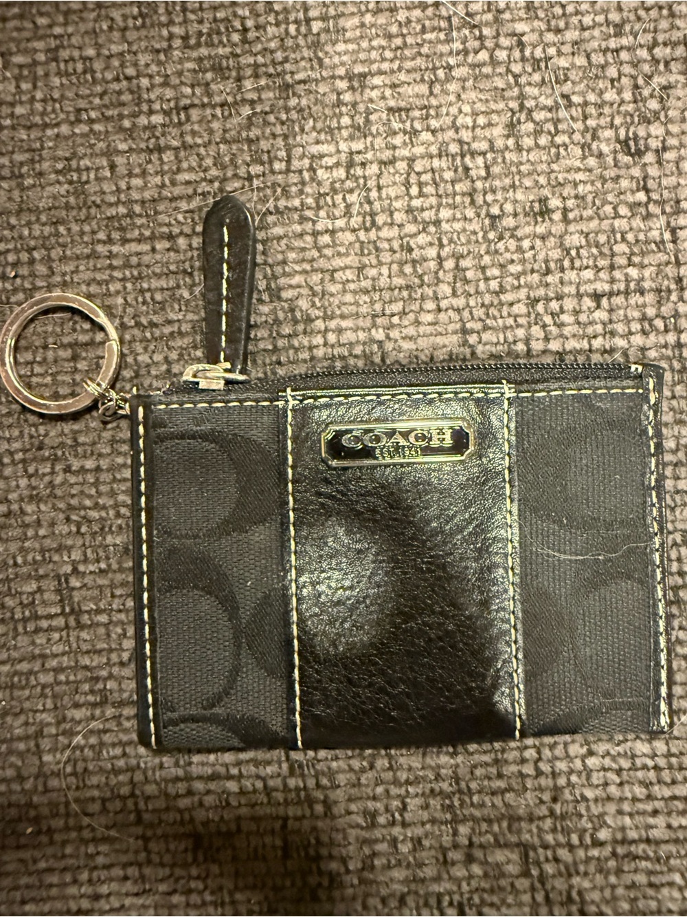 Madeline black and gold signature zip card case keyring